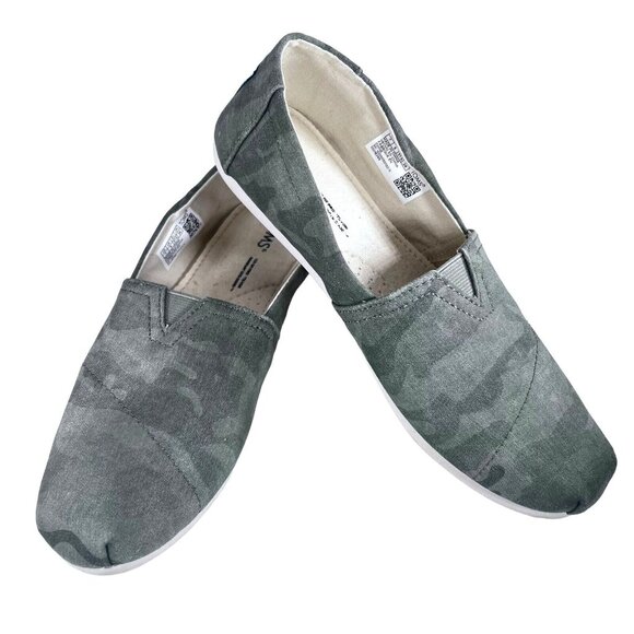 Toms Shoes - Toms Womens Sz 7 Slip On Canvas Casual Shoes Alpargatas Loafer Olive Green Camo